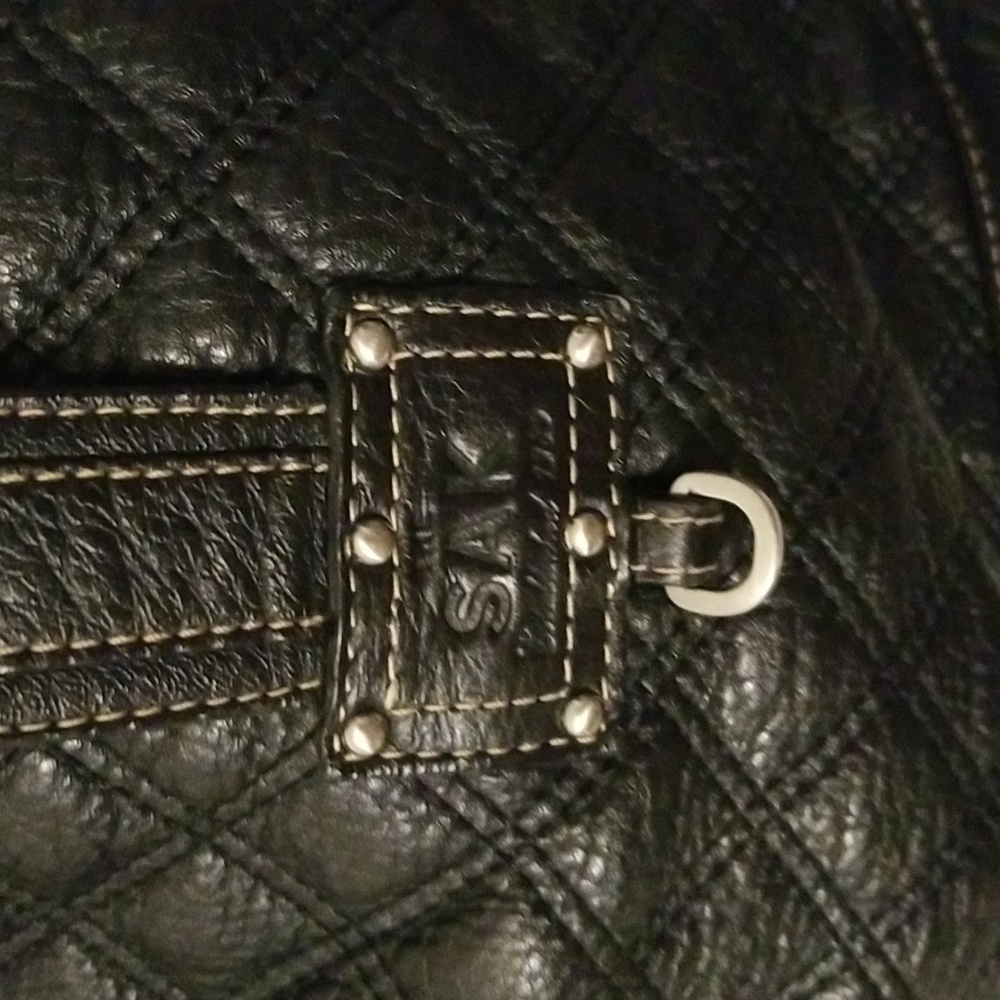 The Sak Vintage Black Quilted Leather Shoulder Bag with Color Buckle Hobo style - Picture 6 of 11
